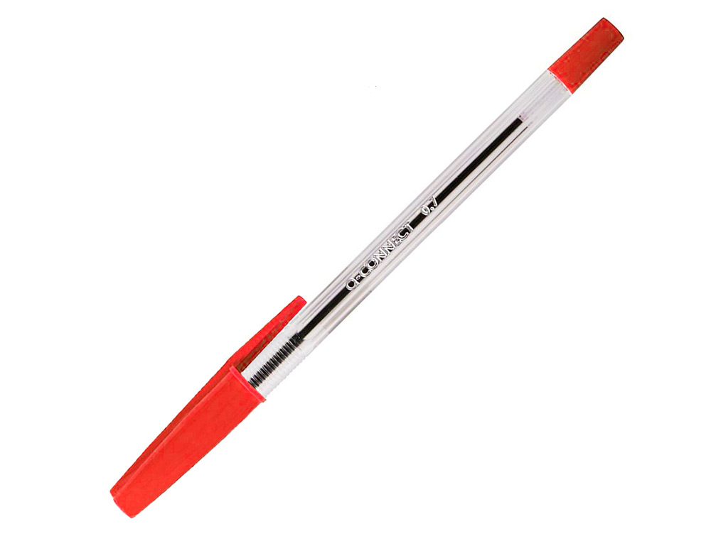 BOLIGRAFO TRANSPARENTE Q-CONNECT ROJO MEDIO KF26041