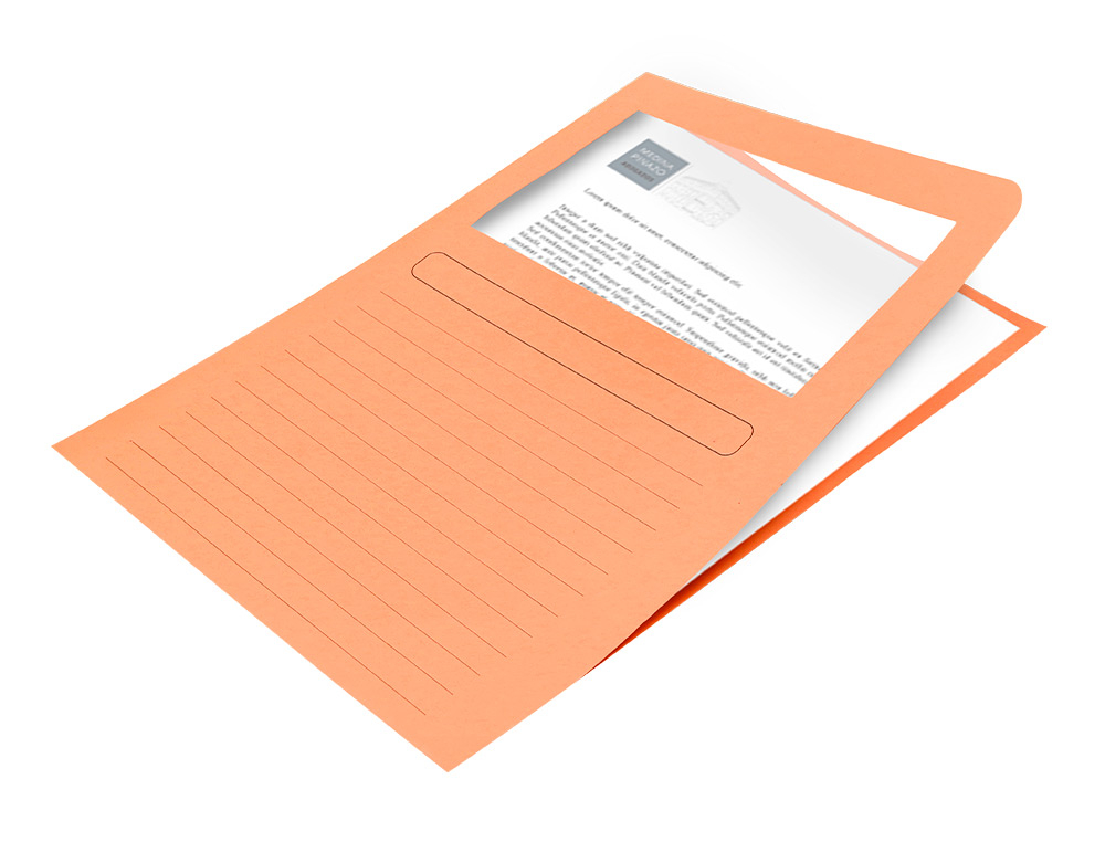 SUBCARPETA CARTULINA Q-CONNECT DIN A4 NARANJA CON VENTANA TRANSPARENTE 120 G/M2