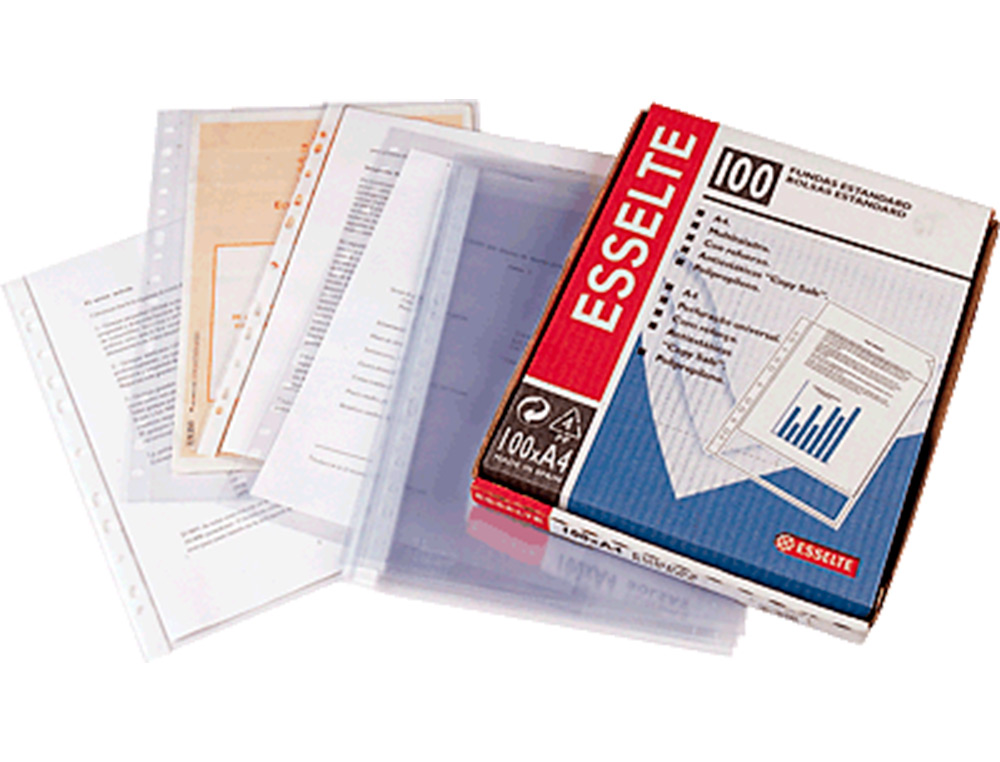 FUNDA MULTITALADRO ESSELTE FOLIO POLIPROPILENO 80 MC CRISTAL CAJA DE 100 UNIDADES
