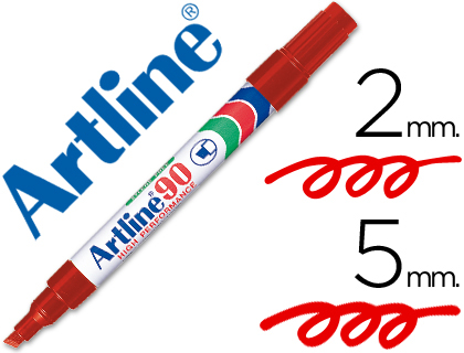 ROTULADOR ARTLINE MARCADOR PERMANENTE EK-90 ROJO PUNTA BISELADA 5 MM PAPEL METAL Y CRISTAL