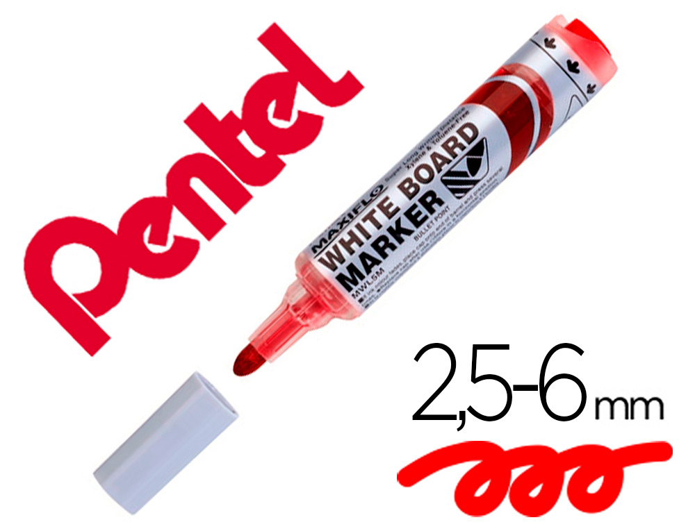 ROTULADOR PENTEL MAXIFLO PARA PIZARRA BLANCA PUNTA REDONDA 2,5-6 MM COLOR ROJO