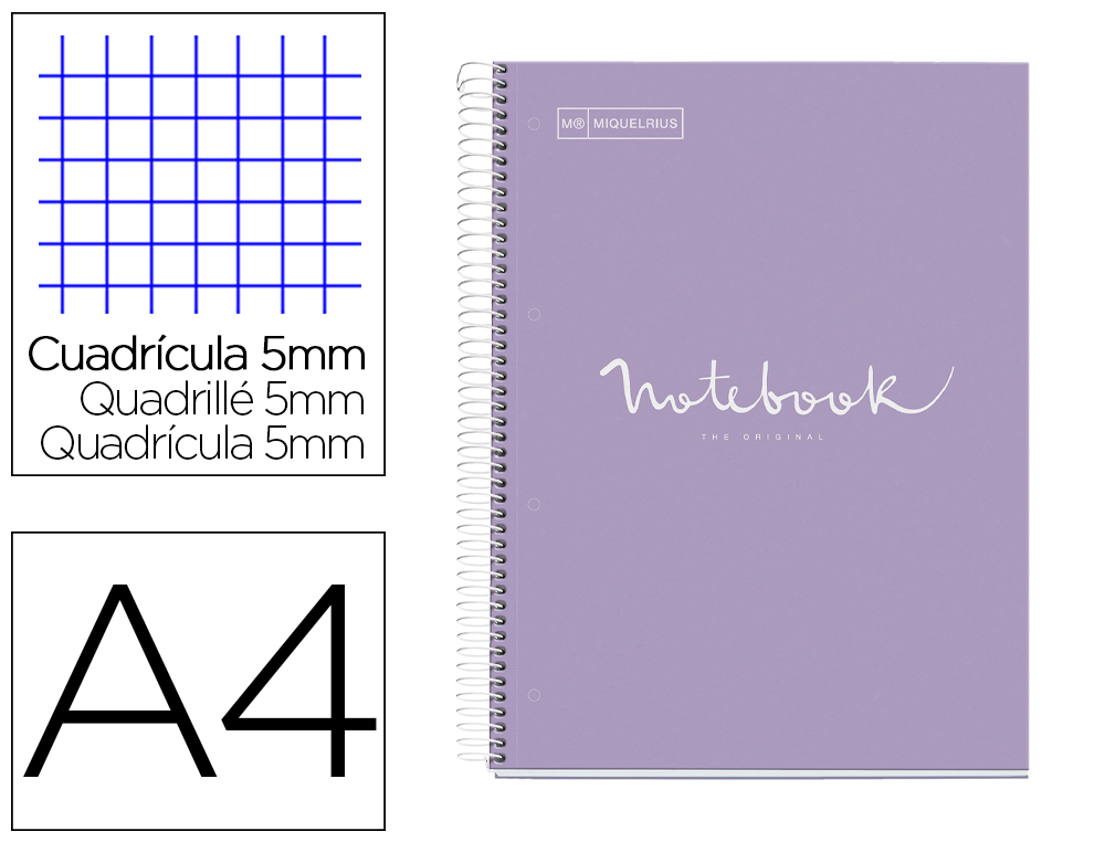 CUADERNO ESPIRAL MIQUELRIUS NOTEBOOK 1 EMOTIONS TAPA FORRADA DIN A4 MICROPERFORADO 80 HOJAS 90G/M2 CUADRO 5 MM
