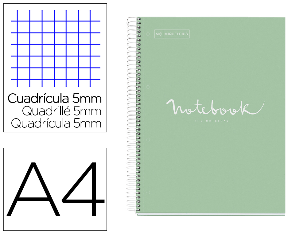 CUADERNO ESPIRAL MIQUELRIUS NOTEBOOK 1 EMOTIONS TAPA FORRADA DIN A4 MICROPERFORADO 80 HOJAS 90G/M2 CUADRO 5 MM