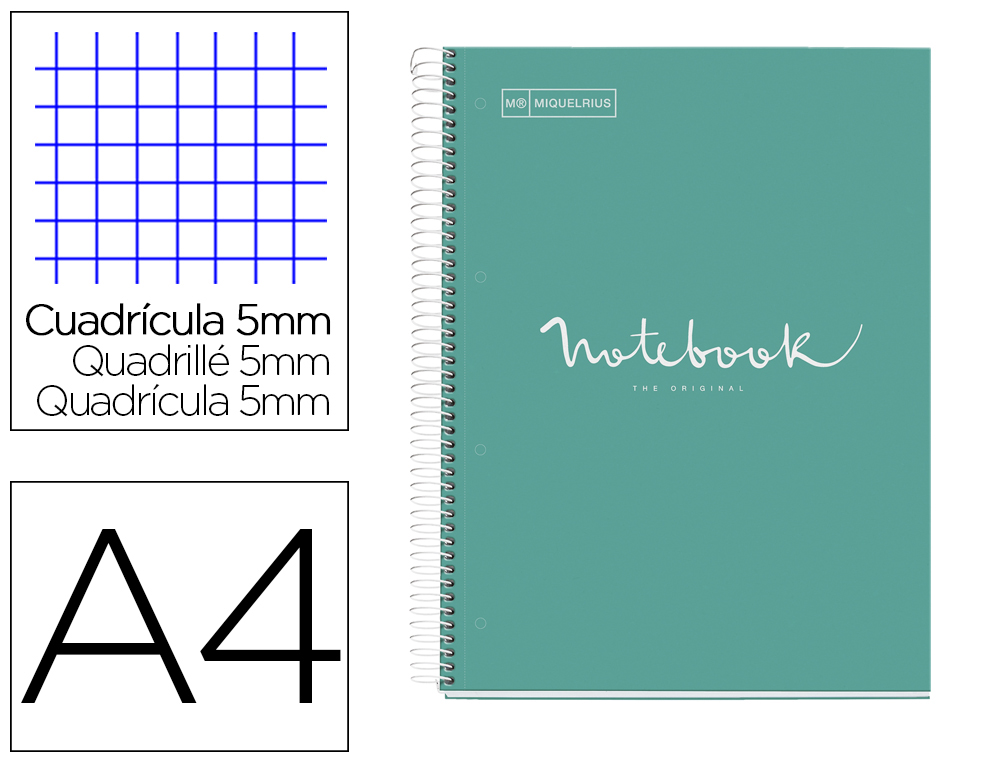 CUADERNO ESPIRAL MIQUELRIUS NOTEBOOK 1 EMOTIONS TAPA FORRADA DIN A4 MICROPERFORADO 80 HOJAS 90G/M2 CUADRO 5 MM