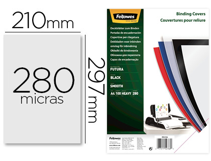 TAPA DE ENCUADERNACION FELLOWES DIN A4 POLIPROPILENO NEGRO 280 MICRAS PACK DE 100 UNIDADES