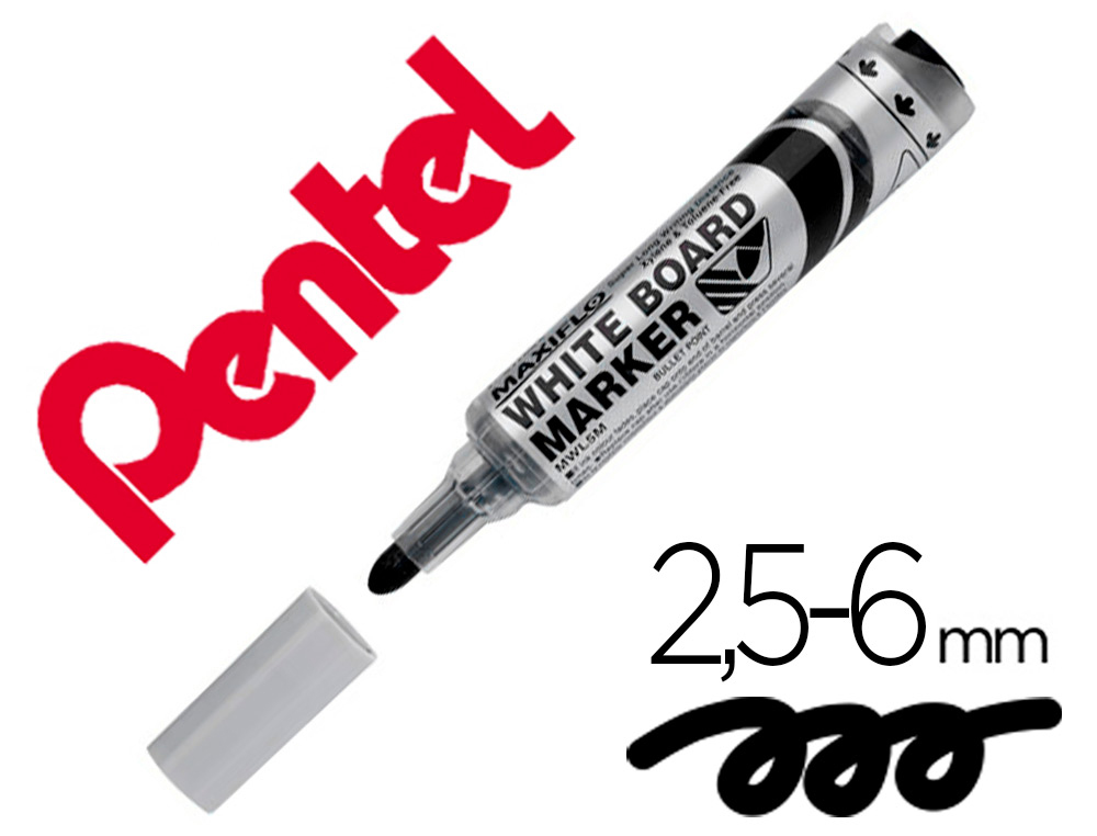 ROTULADOR PENTEL MAXIFLO PARA PIZARRA BLANCA PUNTA REDONDA 2,5-6 MM COLOR NEGRO