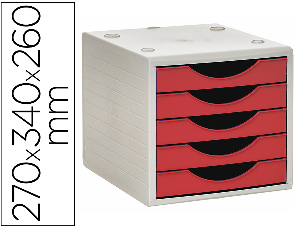 FICHERO CAJONES DE SOBREMESA Q-CONNECT 5 CAJONES COLOR ROJO OPACO 270X340X260 MM