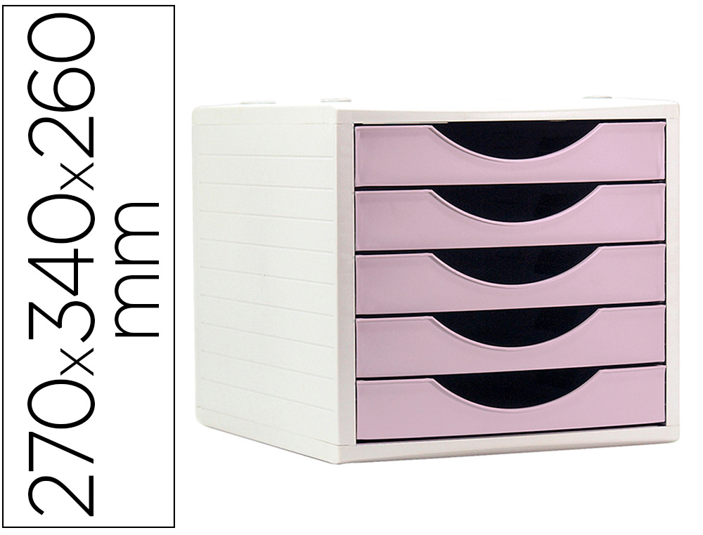FICHERO CAJONES DE SOBREMESA Q-CONNECT 5 CAJONES COLOR ROSA PASTEL 270X340X260 MM