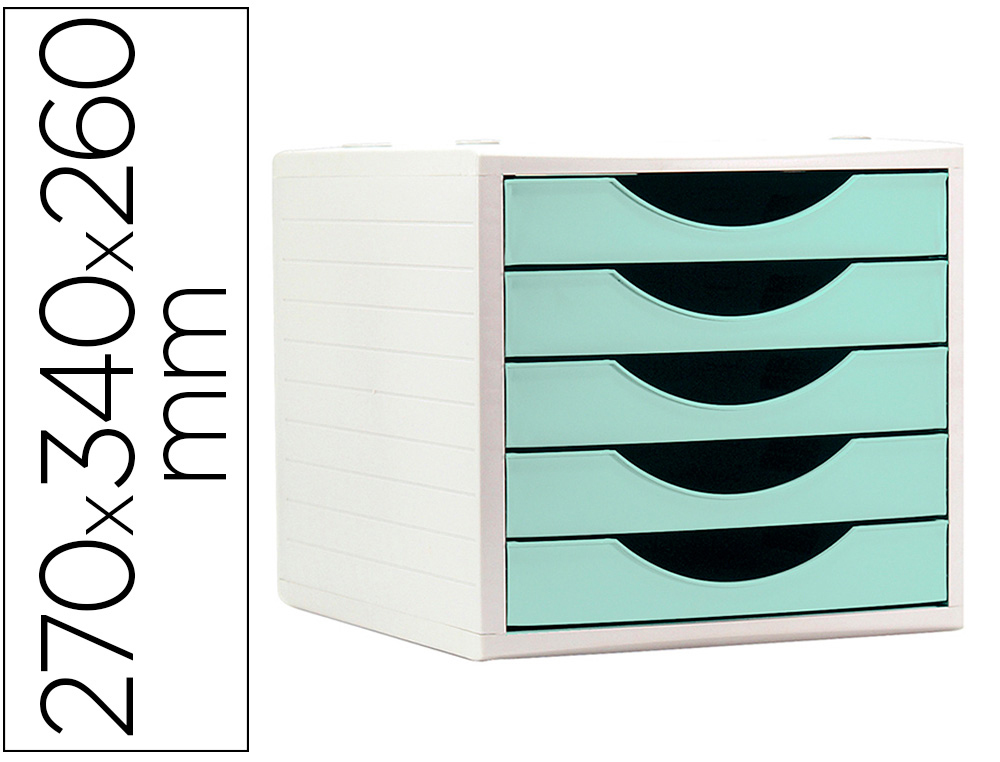 FICHERO CAJONES DE SOBREMESA Q-CONNECT 5 CAJONES COLOR VERDE PASTEL 270X340X260 MM