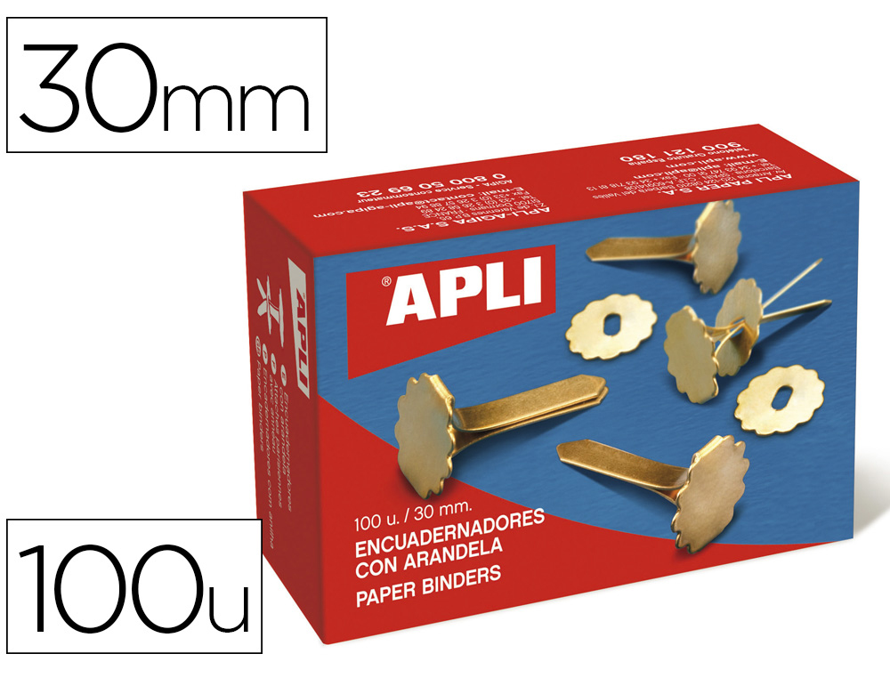 ENCUADERNADORES APLI LATONADOS CON ARANDELA 30 MM CAJA DE 100 UNIDADES
