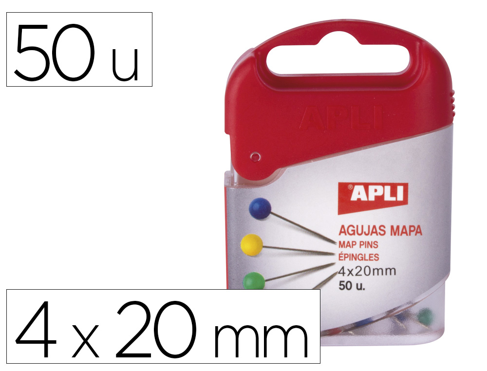 AGUJAS SEALIZADORAS APLI MAPAS 4 X 20 MM CAJA DE 50 UNIDADES COLORES SURTIDOS