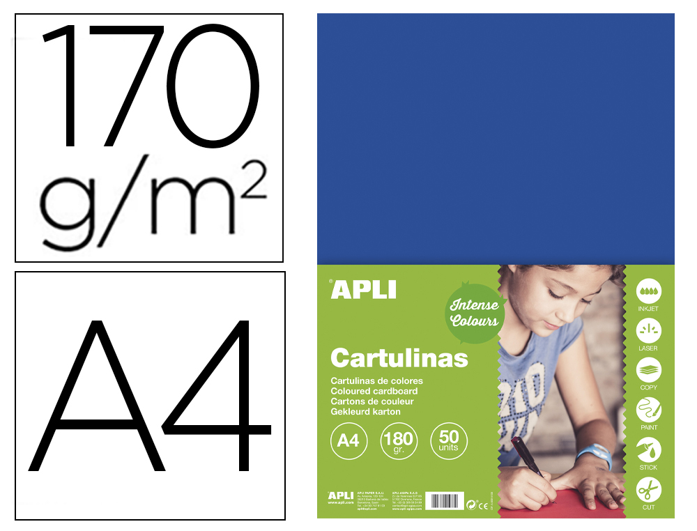 CARTULINA APLI DIN A4 170G/M2 AZUL OSCURO PAQUETE DE 50 HOJAS