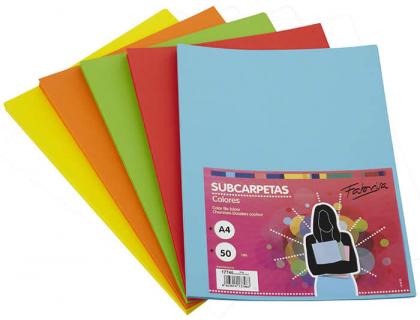 SUBCARPETA CARTULINA FABRISA DIN A4 COLORES INTENSOS 180 GR PAQUETE DE 15 UNIDADES SURTIDAS