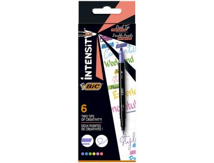 ROTULADOR BIC INTENSITY DOBLE PUNTA PINCEL Y FINA FLUORESCENTE BLISTER DE 6 UNIDADES COLORES SURTIDOS