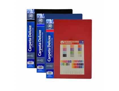 CARPETA OFFICE BOX ESCAPARATE 40 FUNDAS POLIPROPILENO DIN A4 LOMO Y PORTADA PERSONALIZABLE AZUL