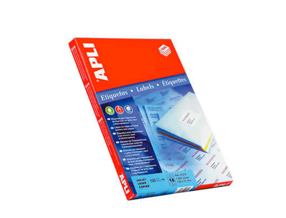 ETIQUETAS ADHESIVA APLI 105X70 MM INK-JET LASER CAJA CON 100 HOJAS DIN A4